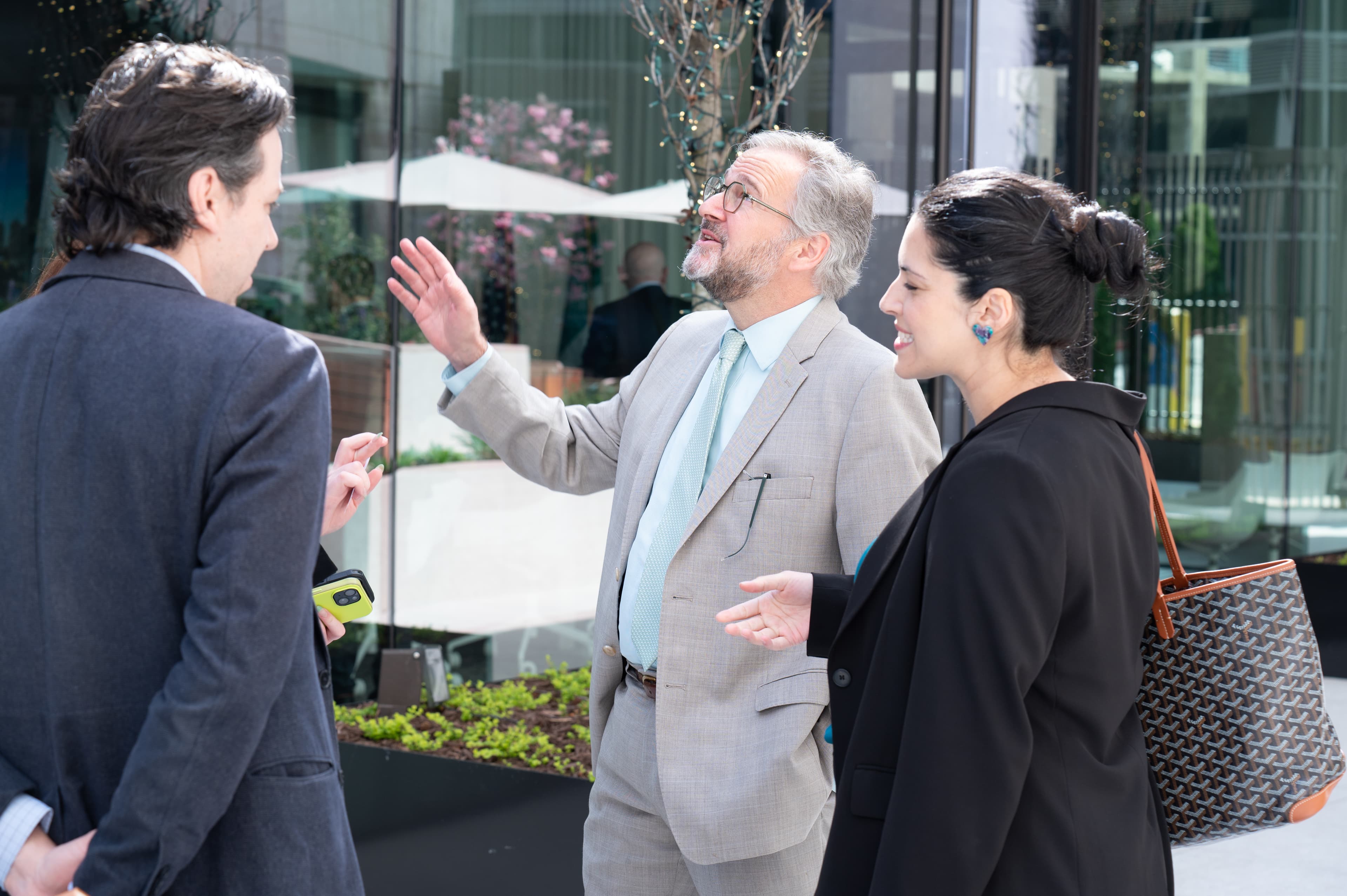 Enterprise Ireland executives networking outdoors at Atlanta office opening reception