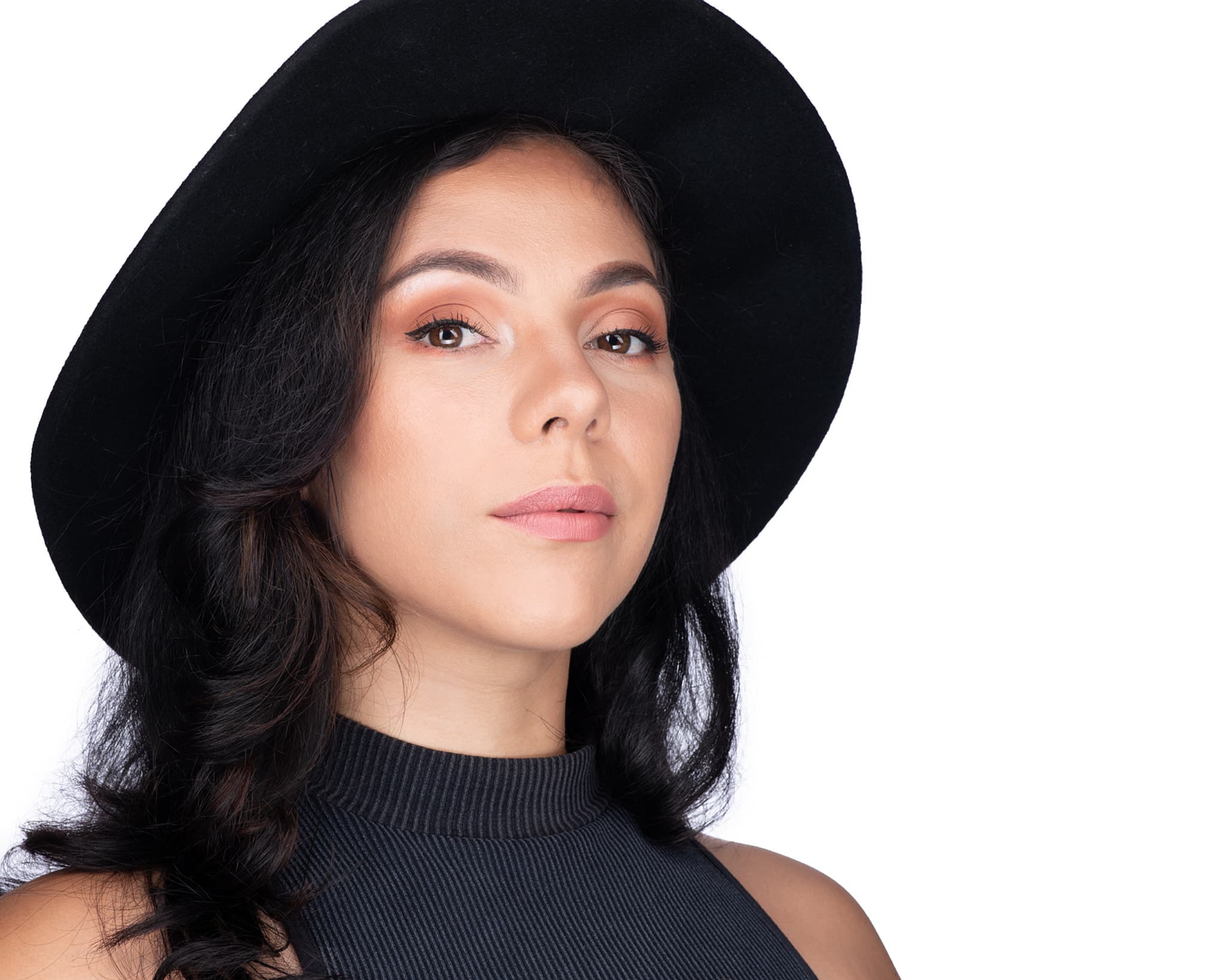 Stylized actress headshot with black hat for Atlanta film casting submissions